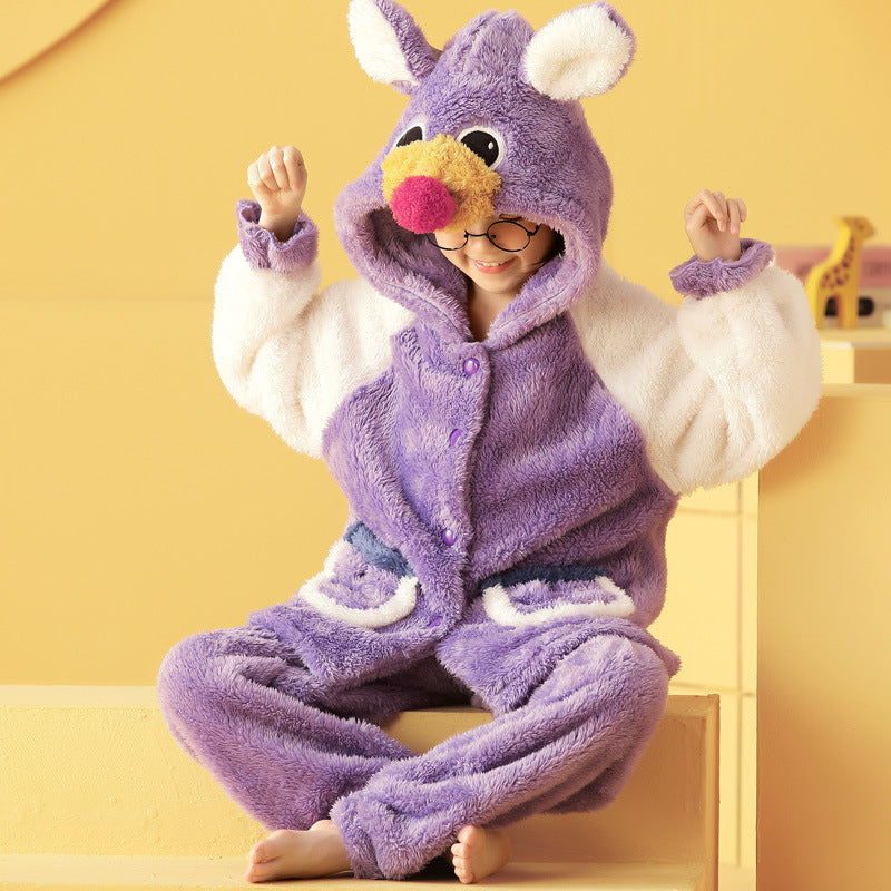 Plush Hooded Fleece Children's Pajamas Flannel
