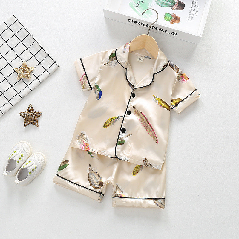 Summer Boys And Girls Cartoon Animal Ice Silk Short-sleeved Cardigan Shorts Pajamas