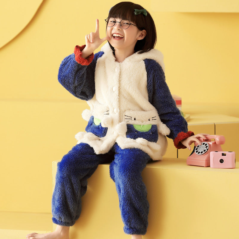 Plush Hooded Fleece Children's Pajamas Flannel