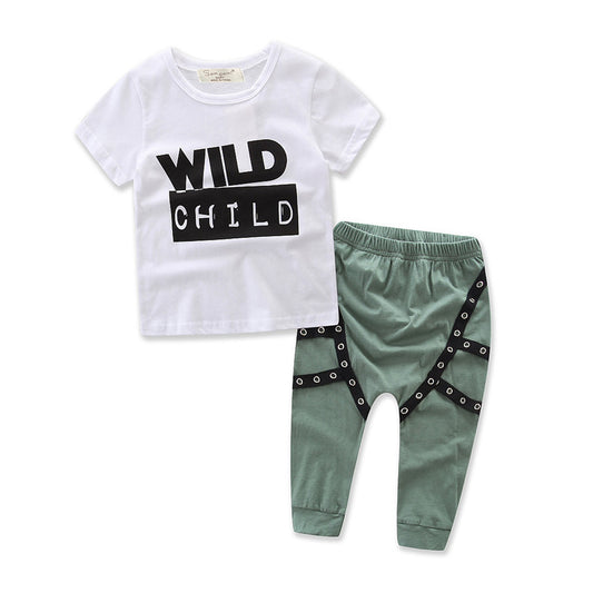 Spring And Autumn Boys' Short Sleeve Pants Set