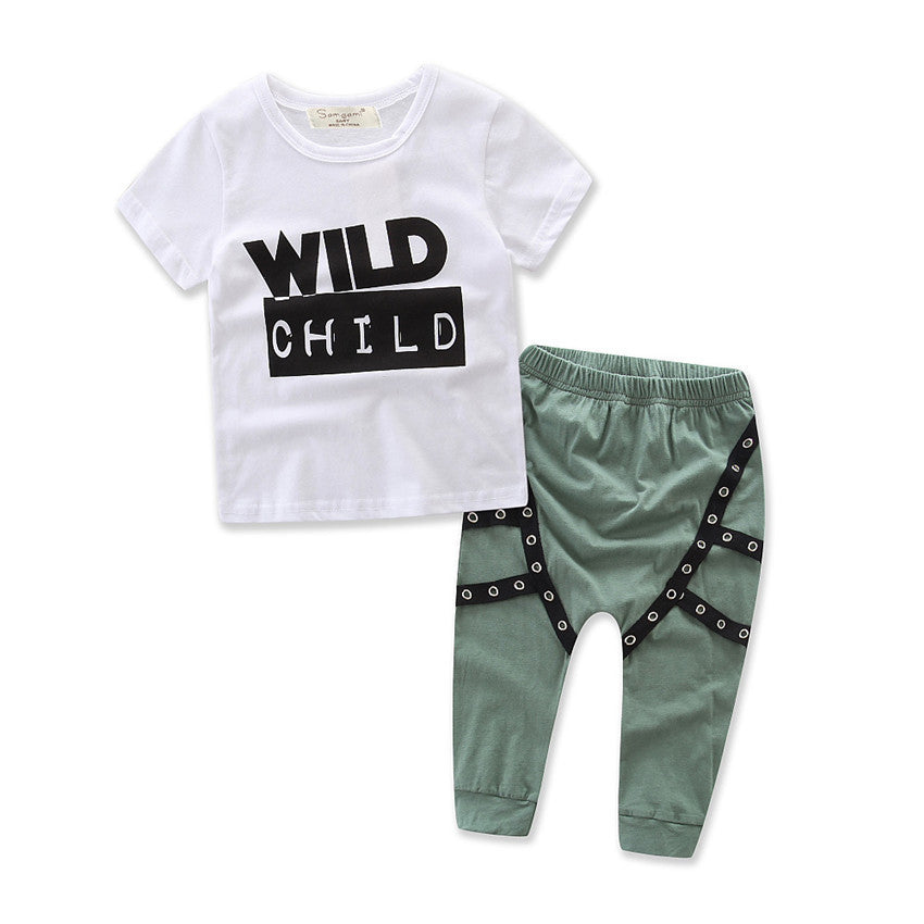 Spring And Autumn Boys' Short Sleeve Pants Set