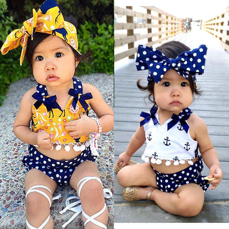 Cartoon Anchor Polka Dot 3-piece Girl Suit