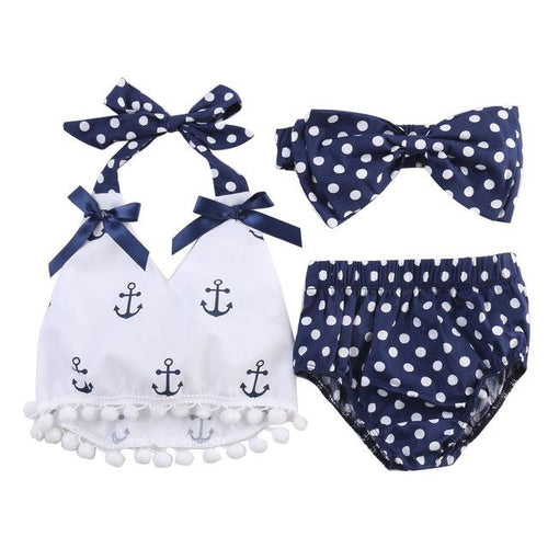 Cartoon Anchor Polka Dot 3-piece Girl Suit