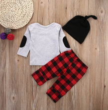 Plaid Moose Hat   T-shirt  Pants 3pcs Baby Outfit Set