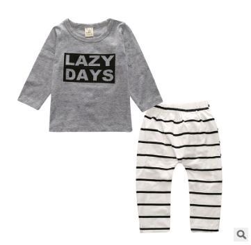 Long-sleeved T-shirt Letter Print Stripe Set