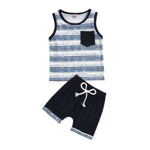 Black And Blue Striped Vest Shorts