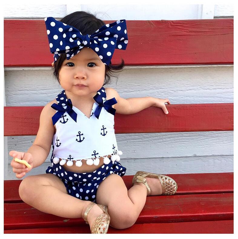 Cartoon Anchor Polka Dot 3-piece Girl Suit