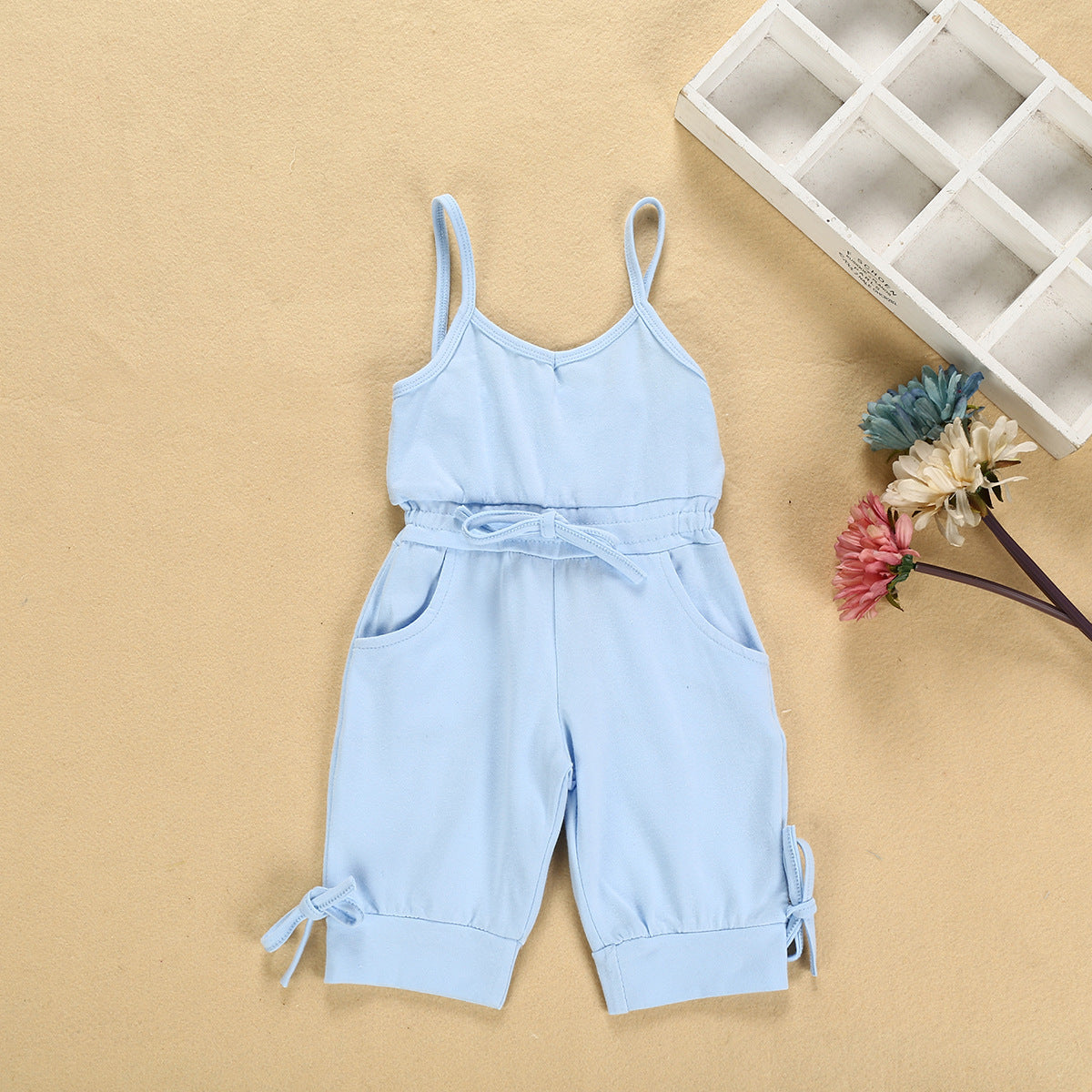 Girls' Solid Color Suspender Jumpsuit