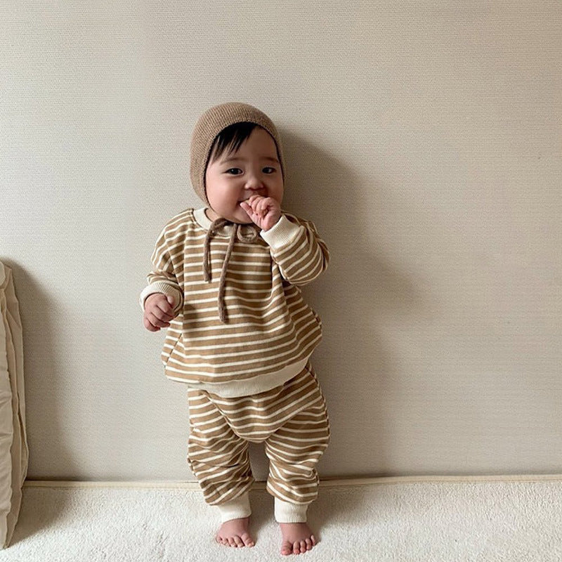 Striped Long Sleeve Sweater 2piece Suit