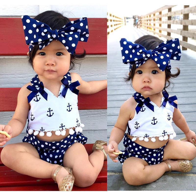 Cartoon Anchor Polka Dot 3-piece Girl Suit