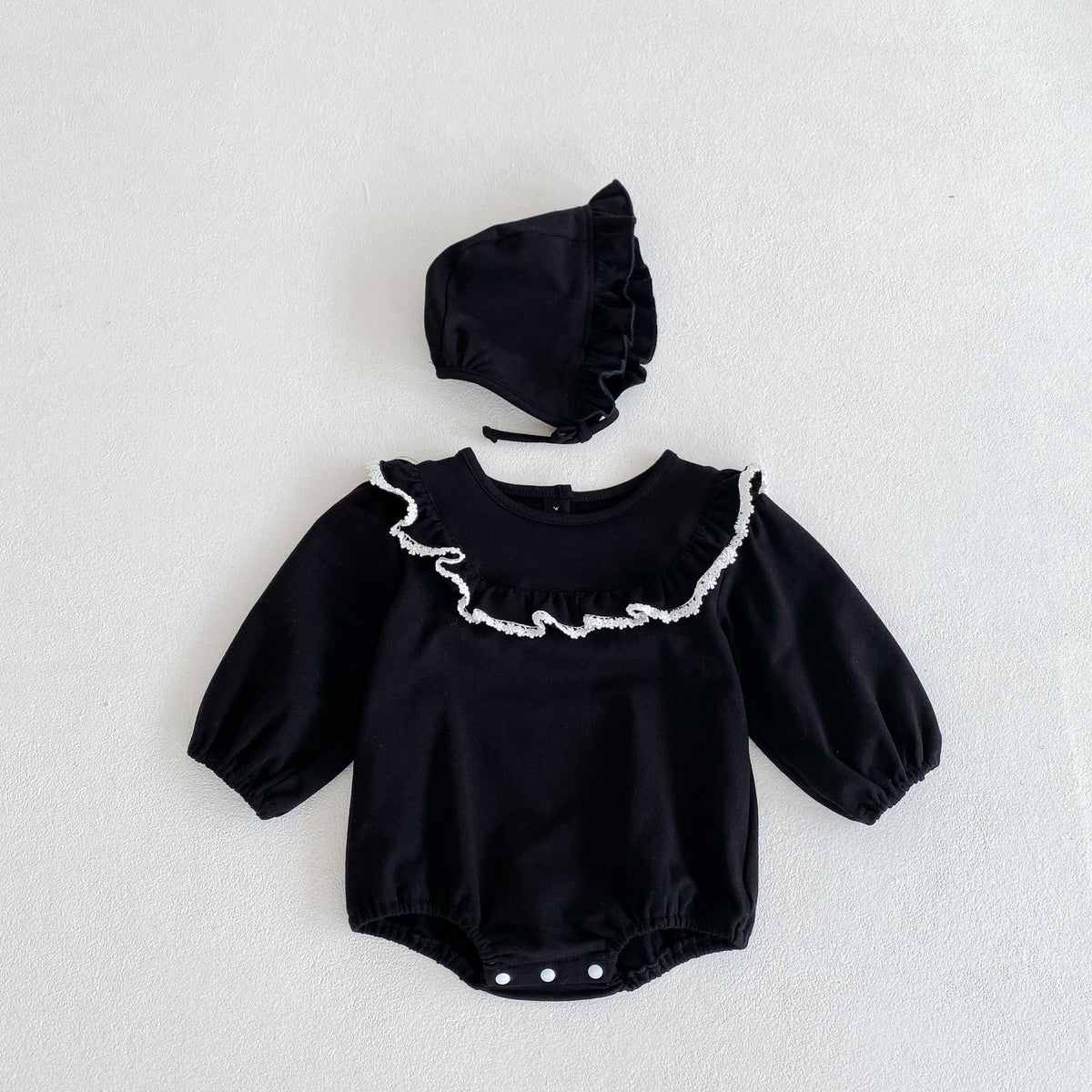 Lace Ruffle Collar Long Sleeve Romper Hat