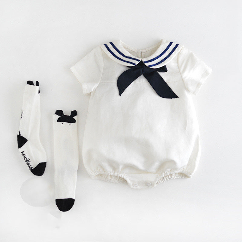 Cute Navy Triangle Cotton One-Piece Suit
