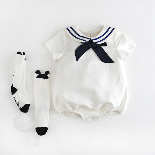 Cute Navy Triangle Cotton One-Piece Suit