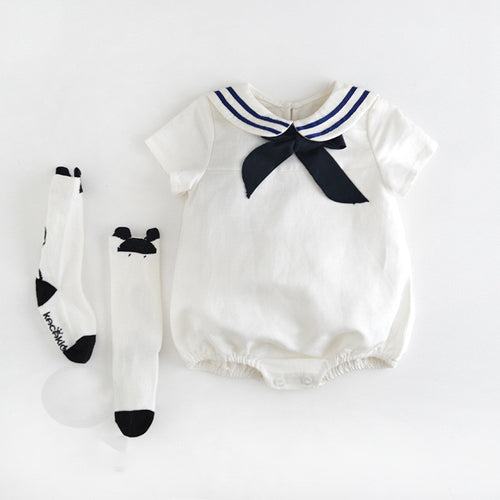 Cute Navy Triangle Cotton One-Piece Suit