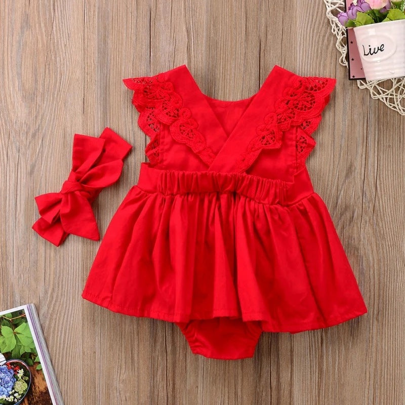 Flying Sleeve Bow Headdress Romper
