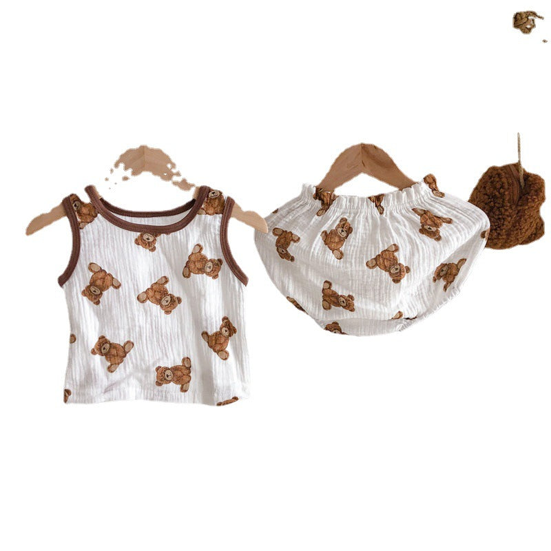 Soft Cotton Yarn Sleeveless Bloomers Suit