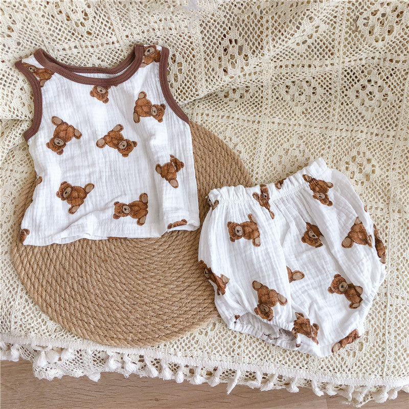 Soft Cotton Yarn Sleeveless Bloomers Suit