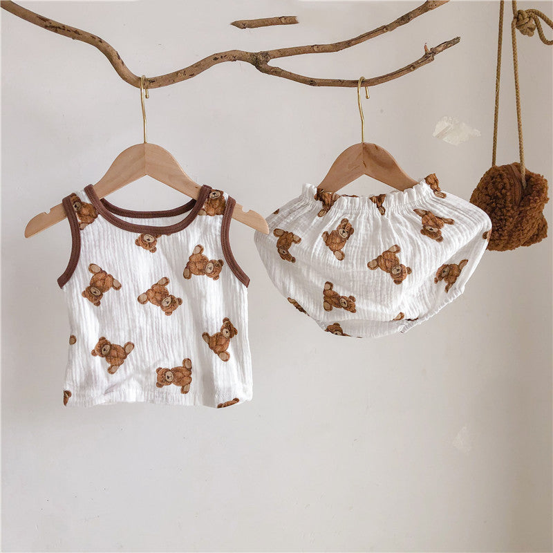 Soft Cotton Yarn Sleeveless Bloomers Suit