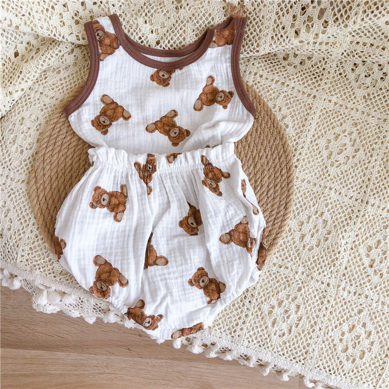 Soft Cotton Yarn Sleeveless Bloomers Suit