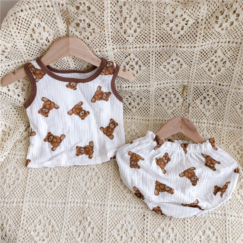 Soft Cotton Yarn Sleeveless Bloomers Suit
