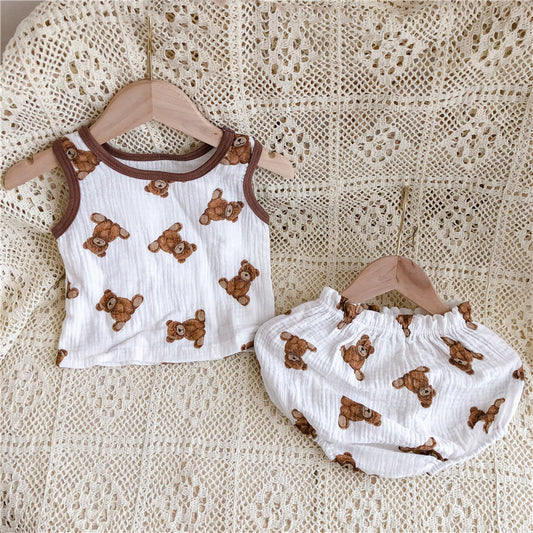 Soft Cotton Yarn Sleeveless Bloomers Suit
