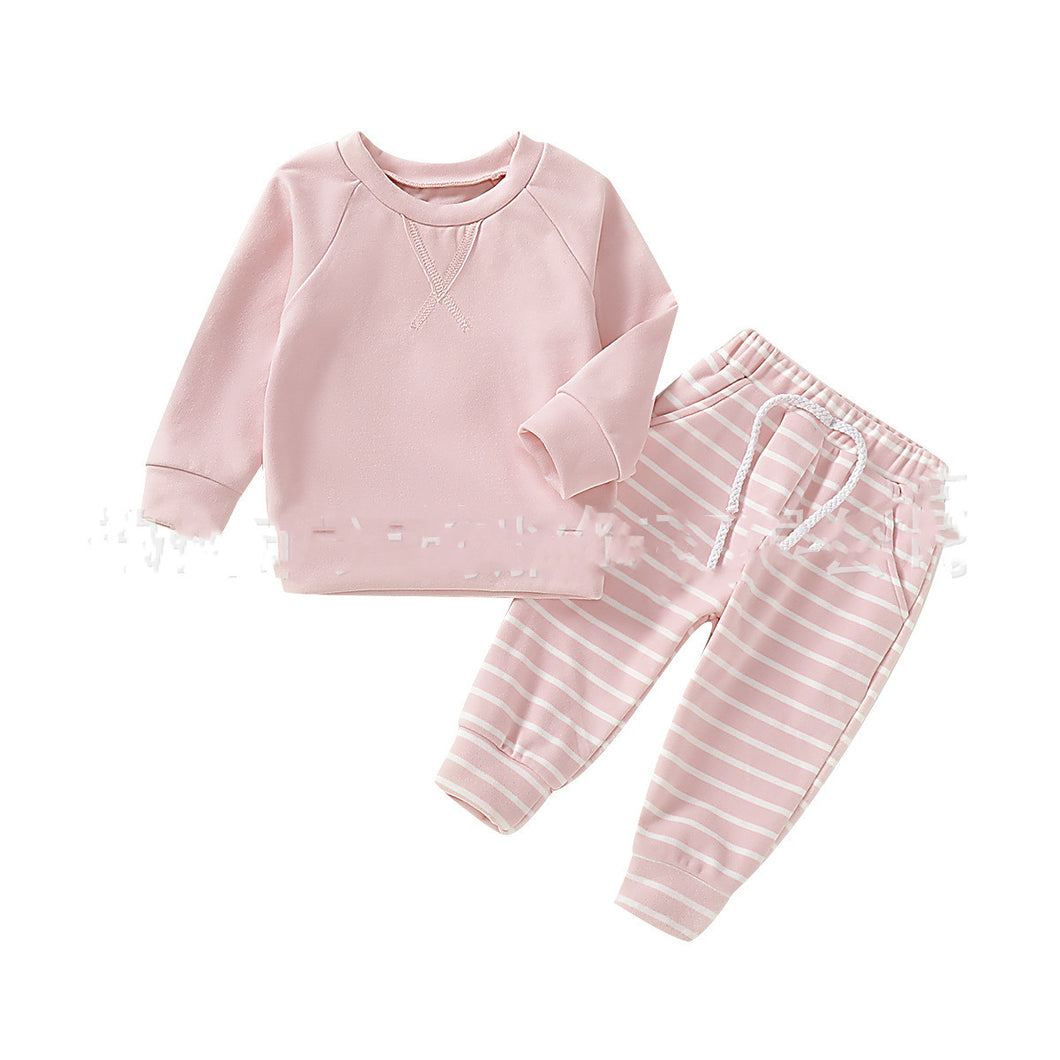 Toddler Boys And Girls Clothes Set Sweatshirt Tops Long Striped Pants Pajamas outfit 3-18 Months