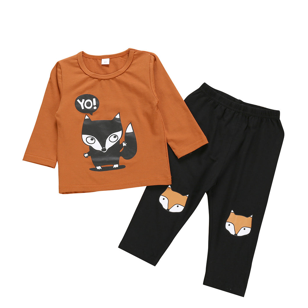 Cartoon Fox Print Long Sleeve T-Shirt Trousers