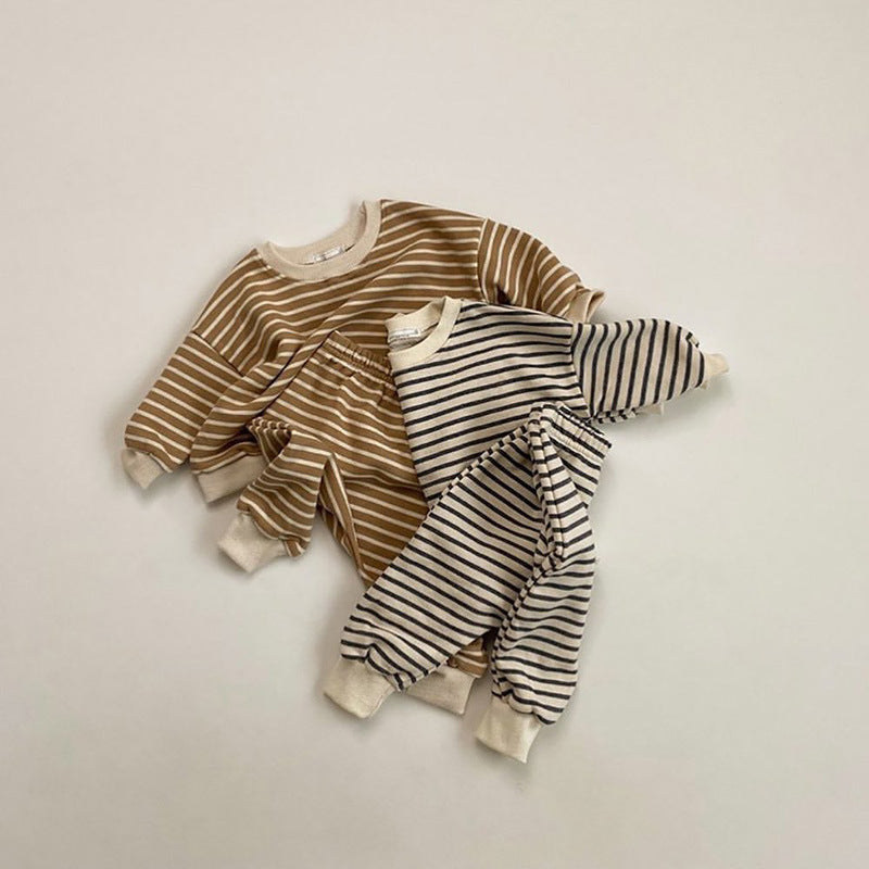 Striped Long Sleeve Sweater 2piece Suit