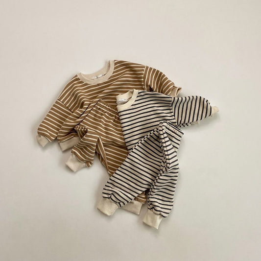 Striped Long Sleeve Sweater 2piece Suit