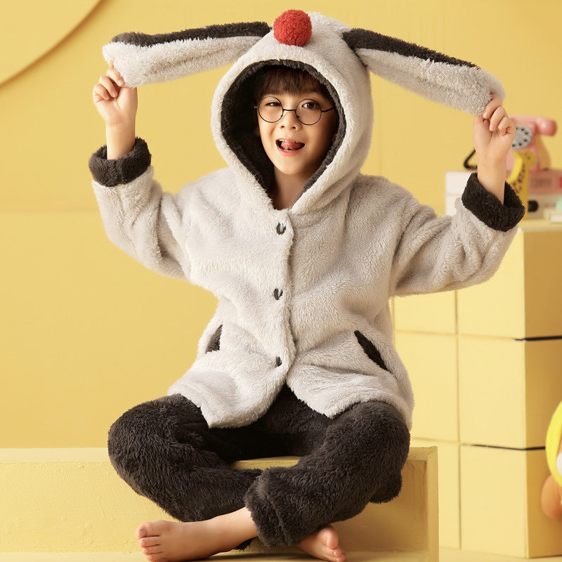 Plush Hooded Fleece Children's Pajamas Flannel