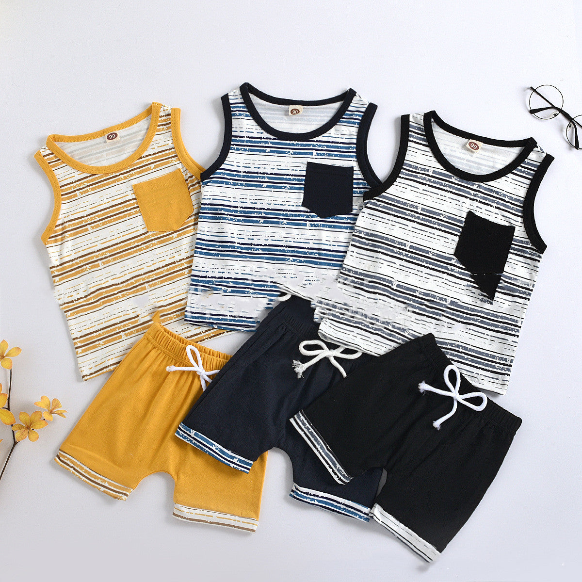 Black And Blue Striped Vest Shorts