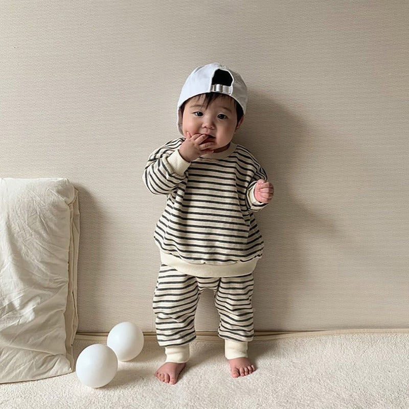 Striped Long Sleeve Sweater 2piece Suit