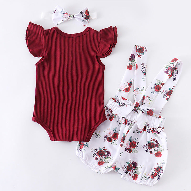 Strip Flying Sleeve Short-sleeved Romper