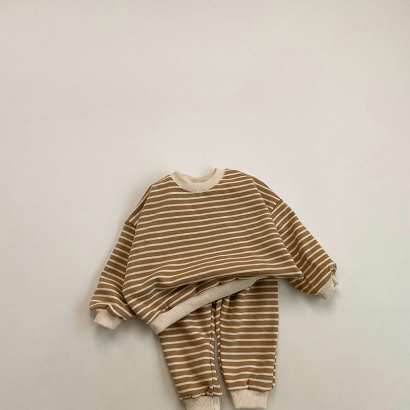 Striped Long Sleeve Sweater 2piece Suit