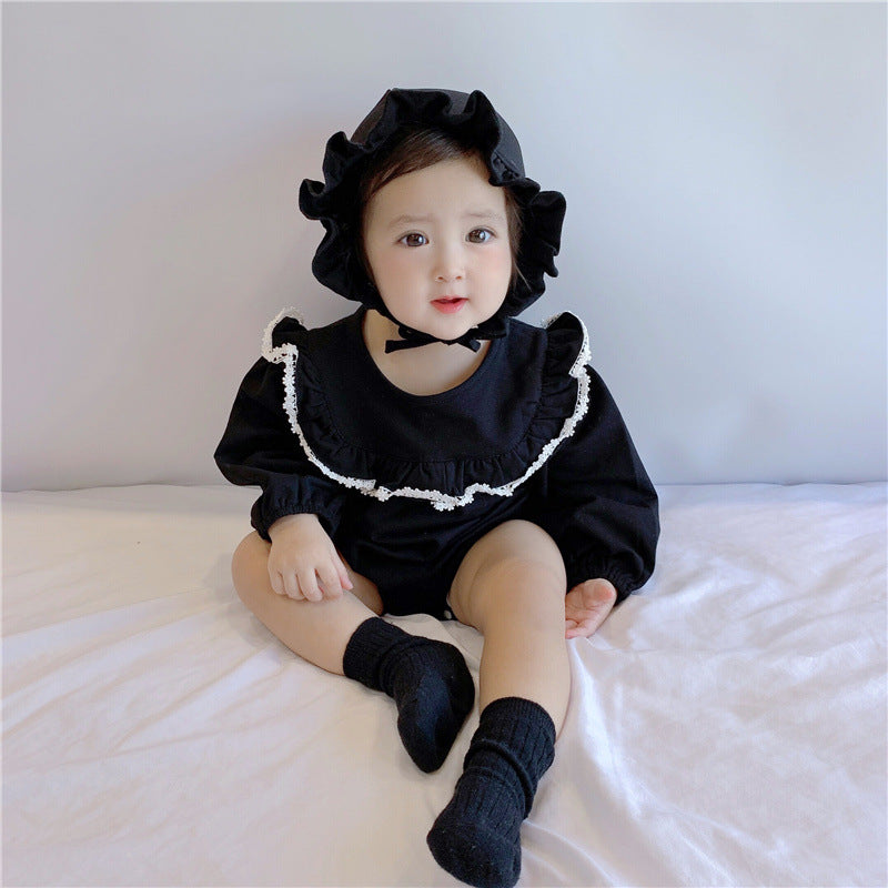 Lace Ruffle Collar Long Sleeve Romper Hat
