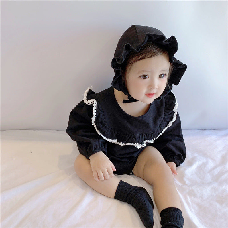 Lace Ruffle Collar Long Sleeve Romper Hat