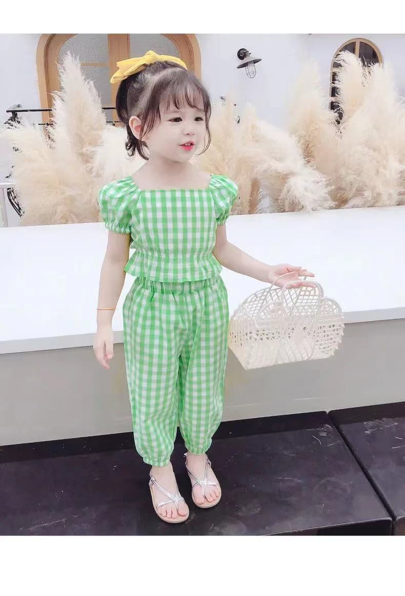 Girls' Puff Sleeve Baby Shirt Floral Two Piece Set