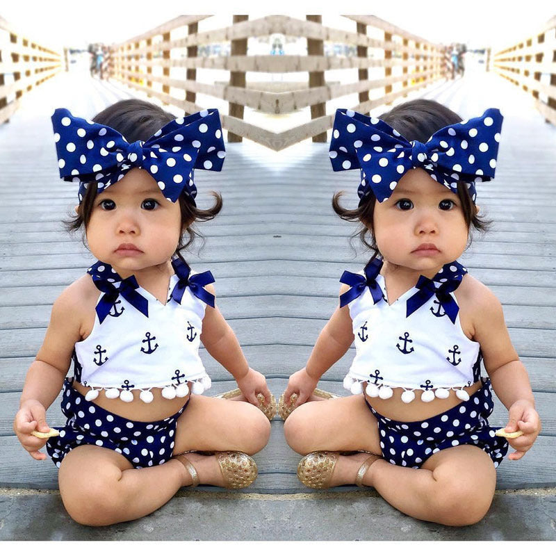 Cartoon Anchor Polka Dot 3-piece Girl Suit