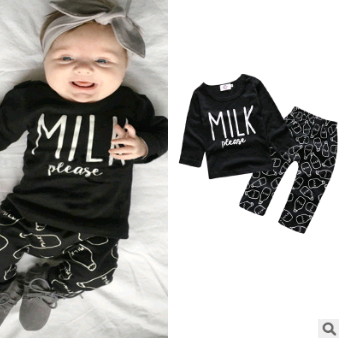 Long-sleeved T-shirt Letter Print Stripe Set