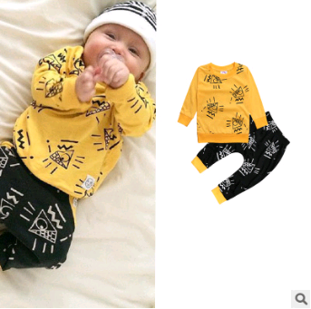 Long-sleeved T-shirt Letter Print Stripe Set
