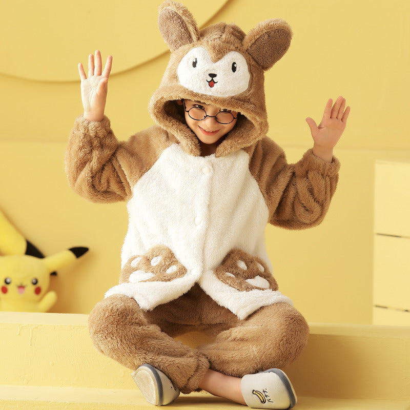 Plush Hooded Fleece Children's Pajamas Flannel