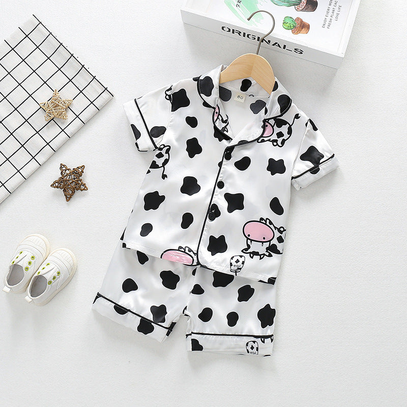 Summer Boys And Girls Cartoon Animal Ice Silk Short-sleeved Cardigan Shorts Pajamas