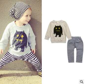 Long-sleeved T-shirt Letter Print Stripe Set