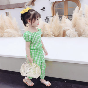 Girls' Puff Sleeve Baby Shirt Floral Two Piece Set