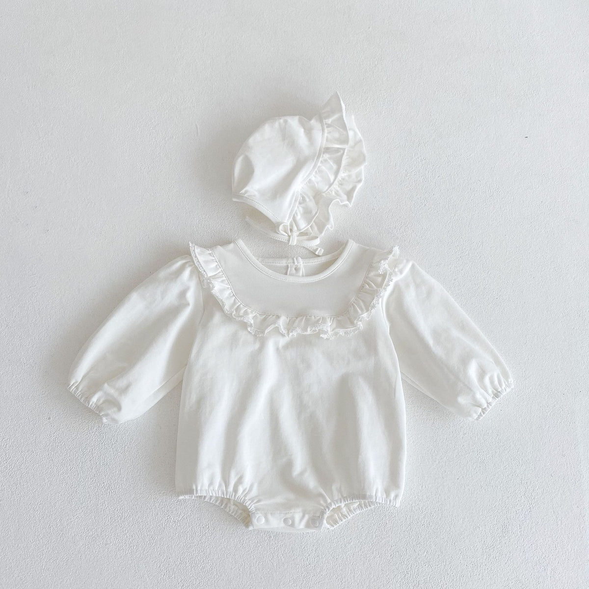 Lace Ruffle Collar Long Sleeve Romper Hat