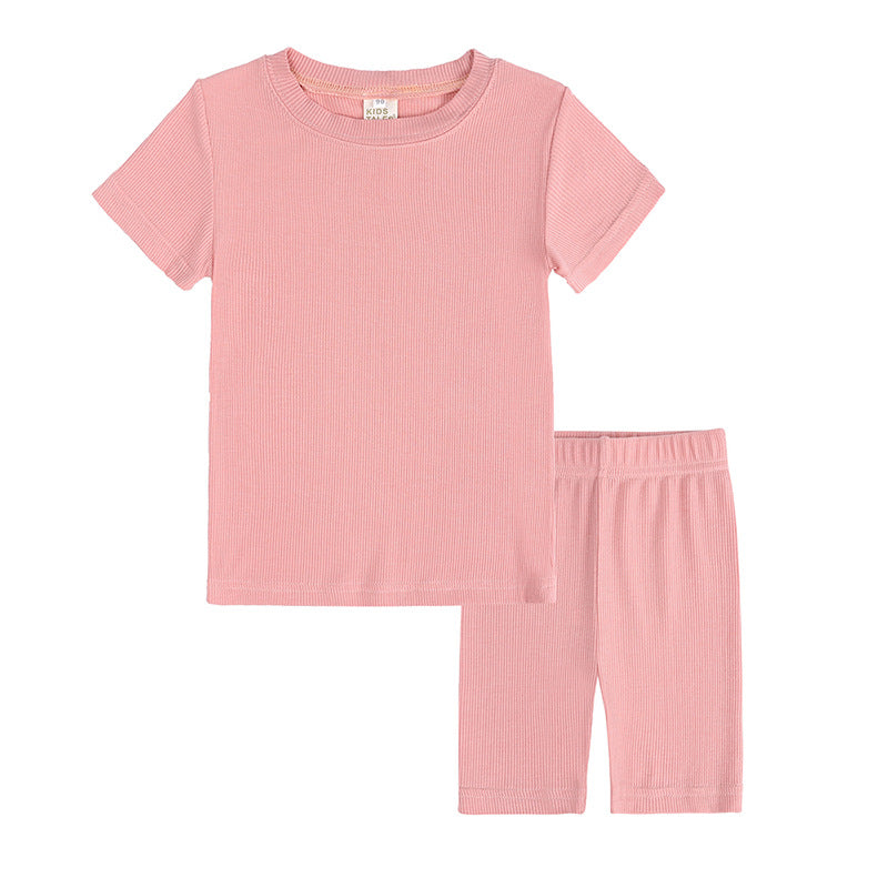 Solid Color Short-sleeved T Tights Two-piece Suit