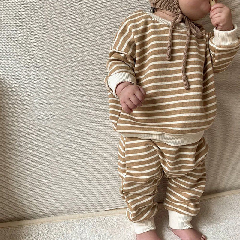 Striped Long Sleeve Sweater 2piece Suit