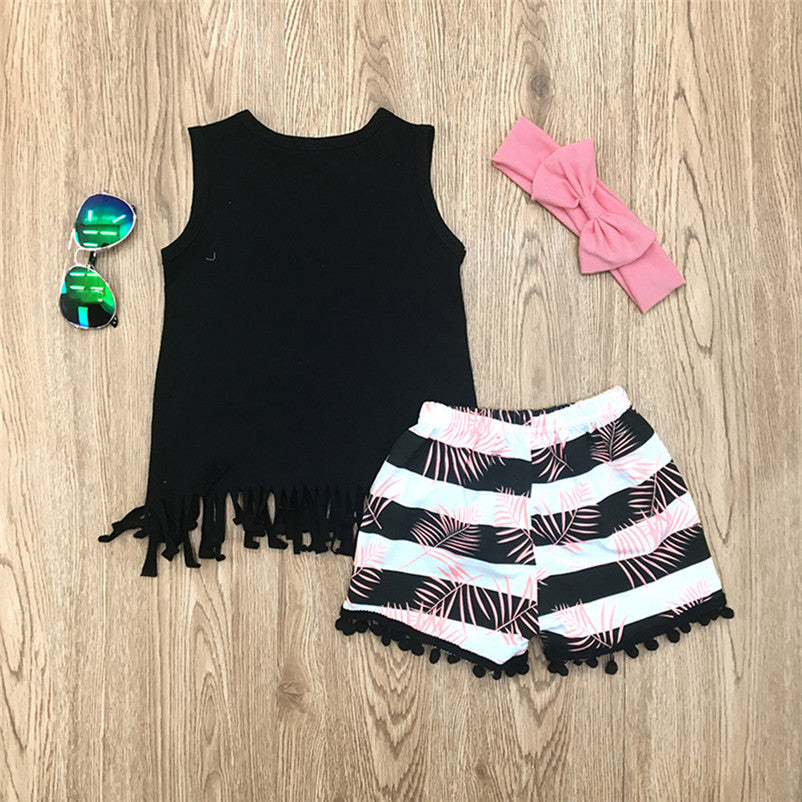 Top stripe coconut ball fringe pants suit