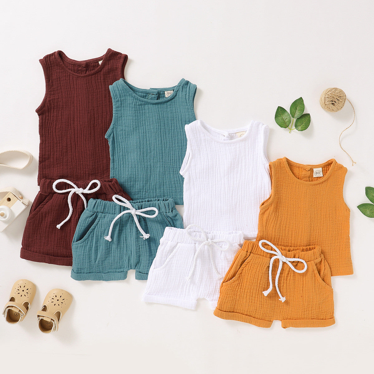 Children's cotton and linen multicolor suit
