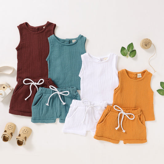 Children's cotton and linen multicolor suit